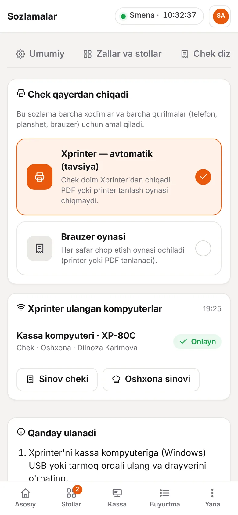 Xprinter sozlamasi